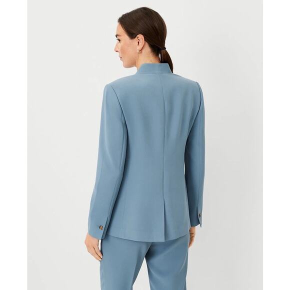Ann Taylor The Long Cutaway Blazer Fluid Crepe Blue Career Office Womens 16 - Picture 2 of 8